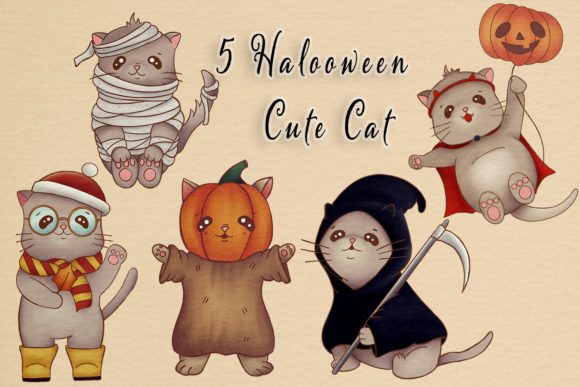 Download Cute Halloween Cat Illustrations Clipart - Premium Bundle