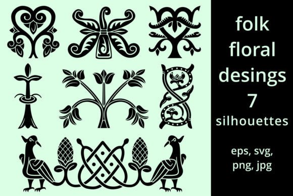 Download Folk Floral Silhouette Designs - Silhouette designs Collection